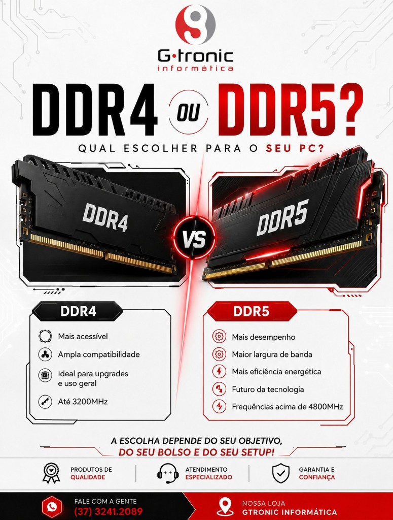 DDR4 ou DDR5: qual memória escolher para o seu PC. Fale com a Gtronic.